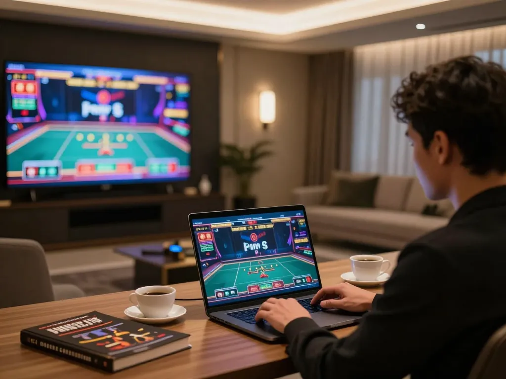 Engaged user strategizing on online casino gameplay at 33winf platform.