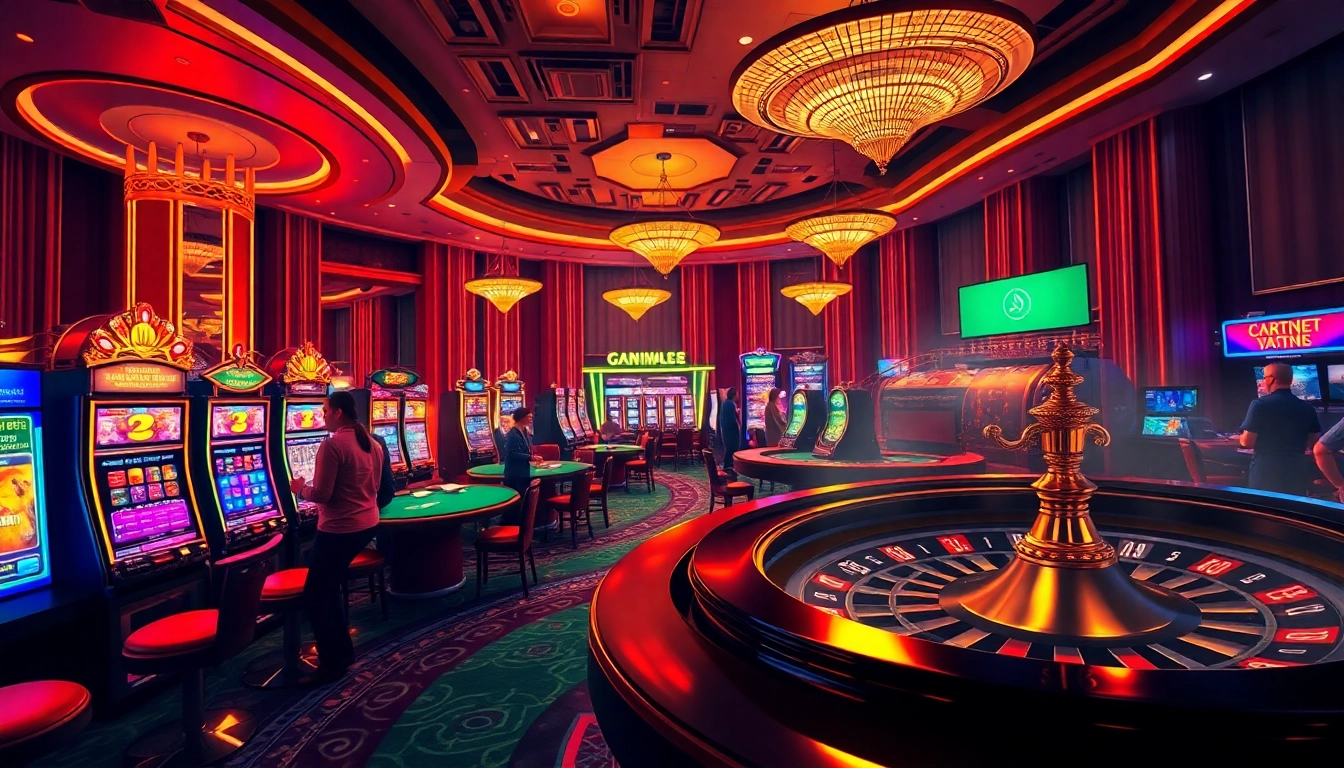 Experience thrilling gaming at https://vn789.xyz/ with vibrant casino tables and spinning roulette wheels.