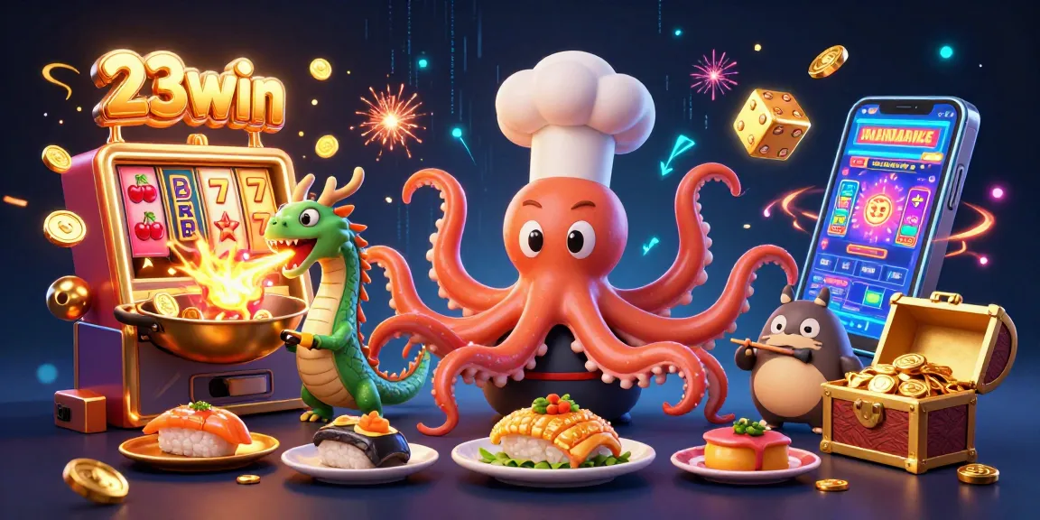 Engage in thrilling games at 23win with vibrant casino elements featuring animated characters and jackpots.