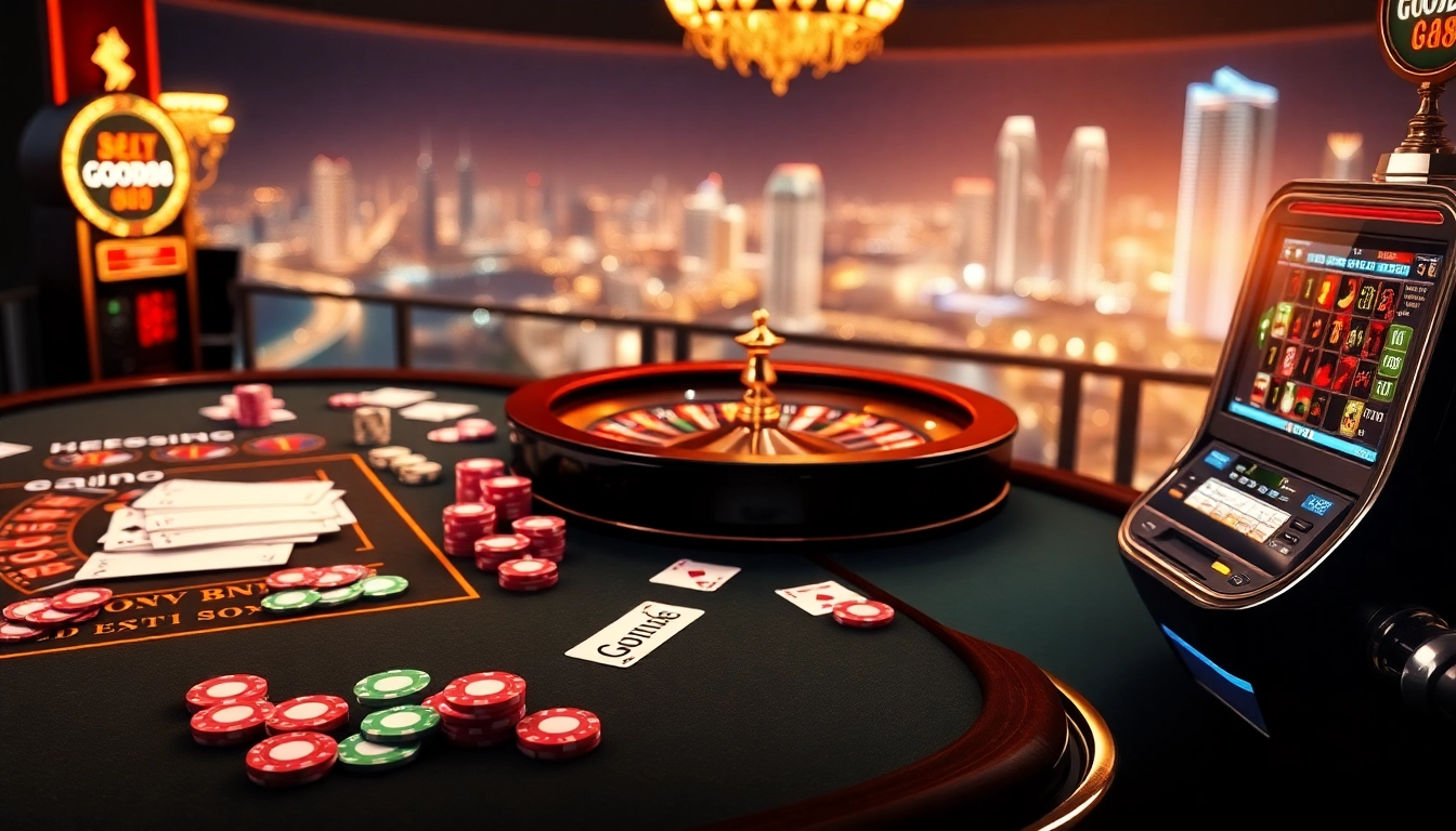 Engaging casino scene at Good88 with vibrant betting chips and a roulette wheel.