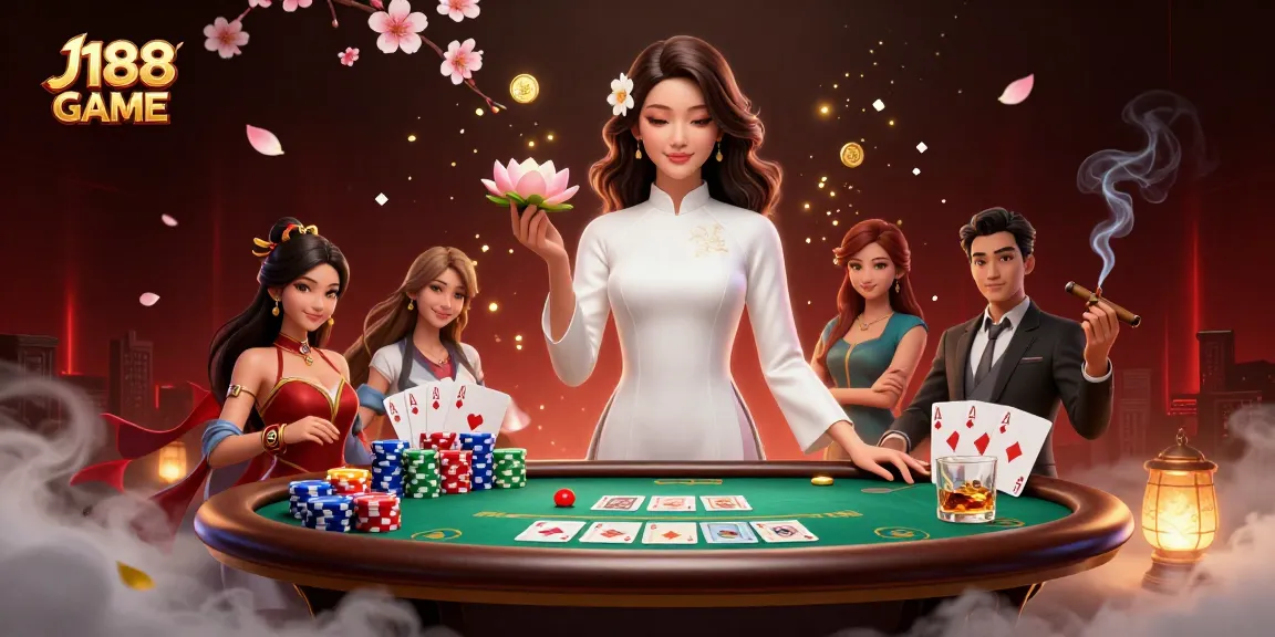 Experience J188 GAME with exciting poker elements and a serene Vietnamese theme in this stunning illustration.