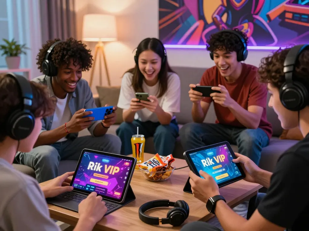 Players enjoying the excitement of online gaming with the link tải game rik vip prominently featured.