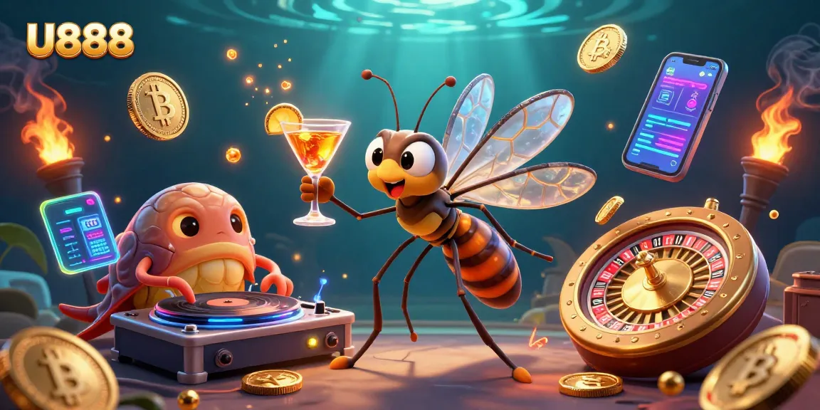 Experience the excitement of U888 with vibrant 3D casino visuals showcasing unique characters and elements.