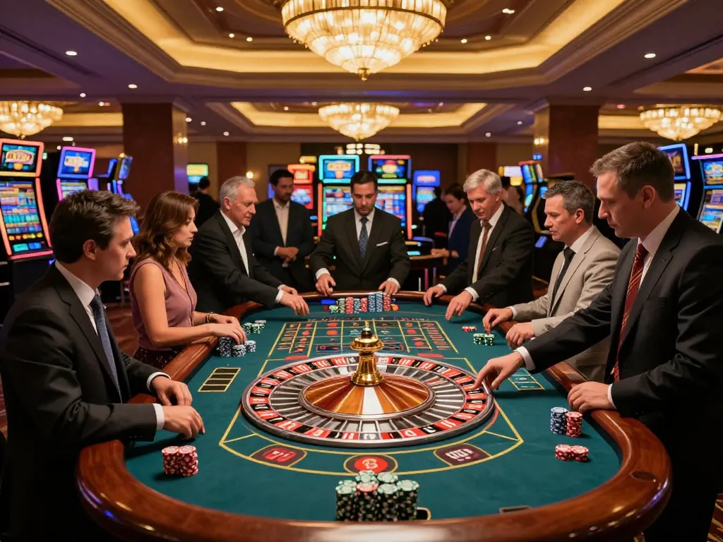 Engaged players enjoying a thrilling game at the luxury roulette table at 9bet casino.