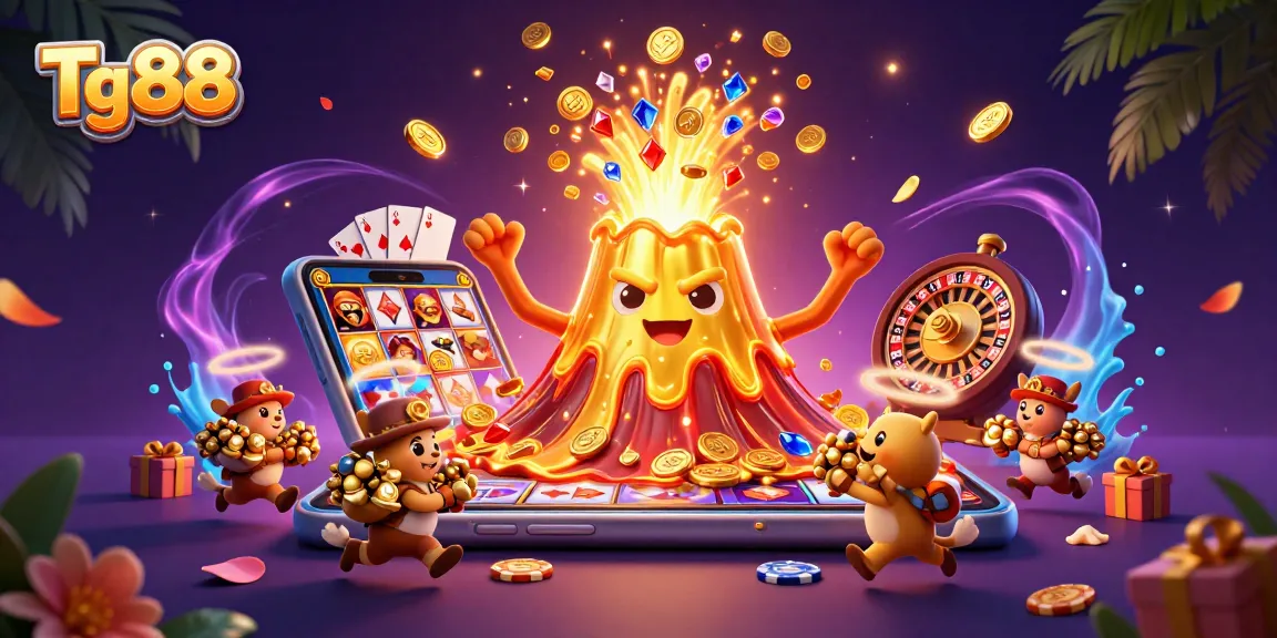 Tg88 players enjoying a vibrant 3D casino experience with exciting slot games and treasures.