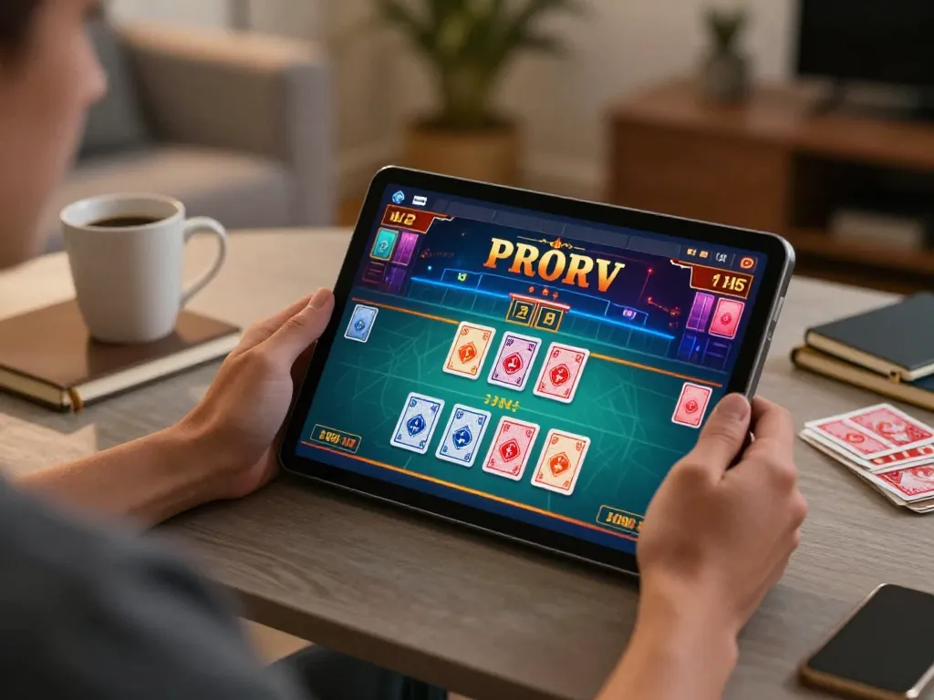 Engaged player enjoying online casino action on 79king.hiphop tablet in cozy home atmosphere.