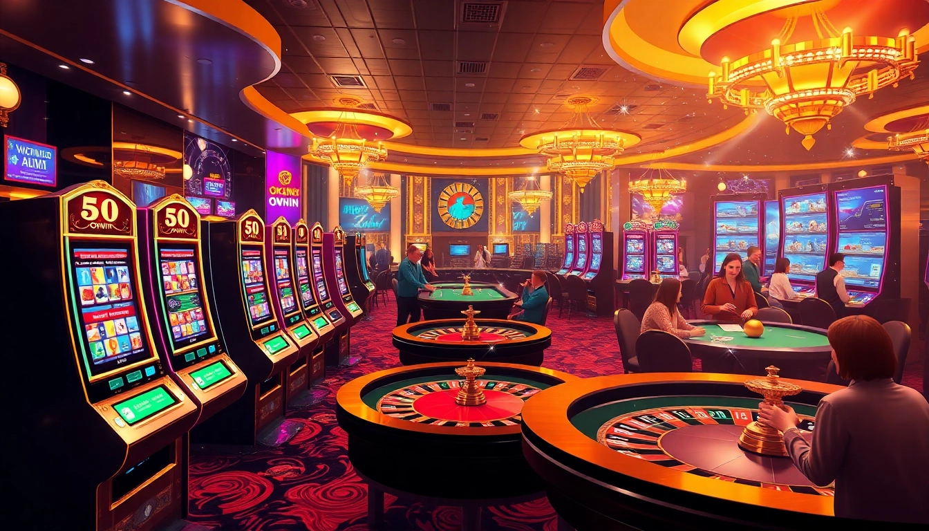 Experience the thrill of okwin with vibrant casino visuals showcasing exciting games and high-stakes play.