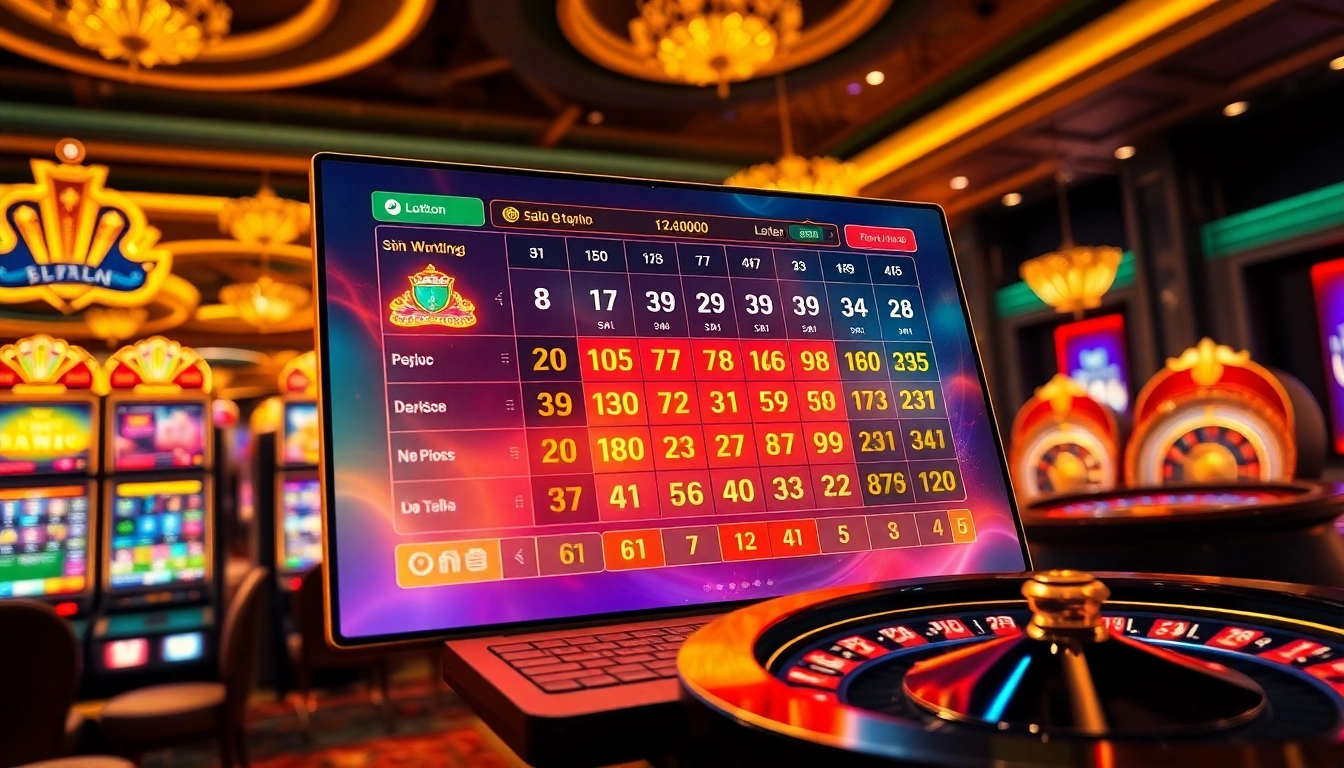 Engaging gambling interface illustrating lô đề uy tín with colorful lottery numbers and luxurious casino elements.