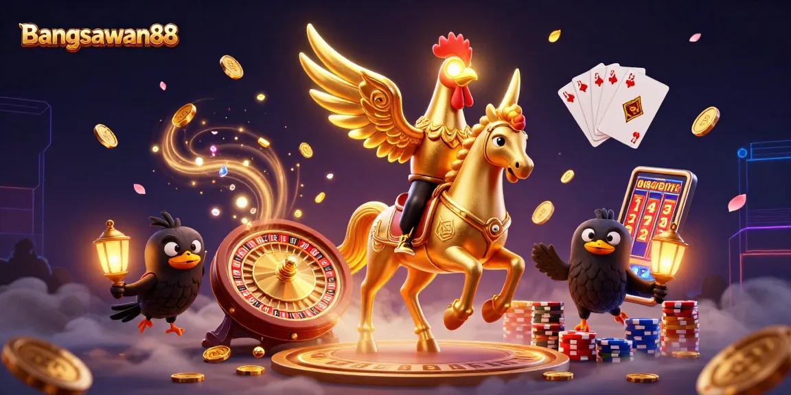 Bangsawan88 captures thrilling casino adventures with glowing characters and dynamic gaming elements.