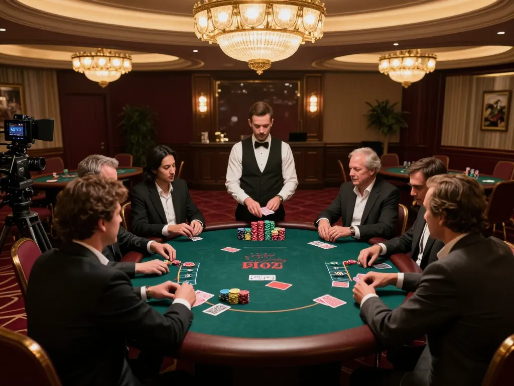 O8 players enjoying a thrilling poker game in a luxury casino setting, showcasing strategy and excitement