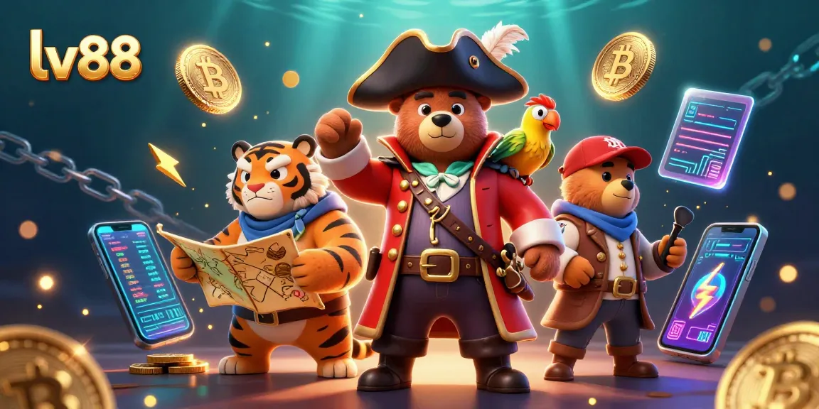 lv88 casino adventure scene with pirate bear, tiger, and treasure map