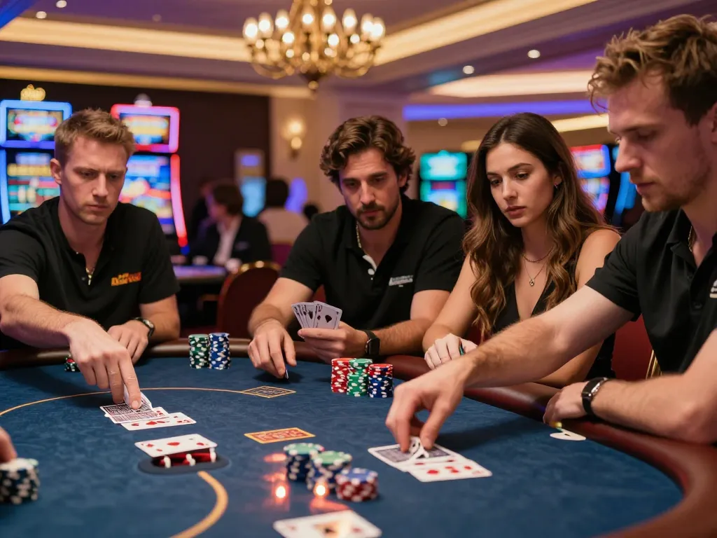 Engaging poker gameplay action at a casino with fly 88 players immersed in strategic bets and vibrant atmosphere.