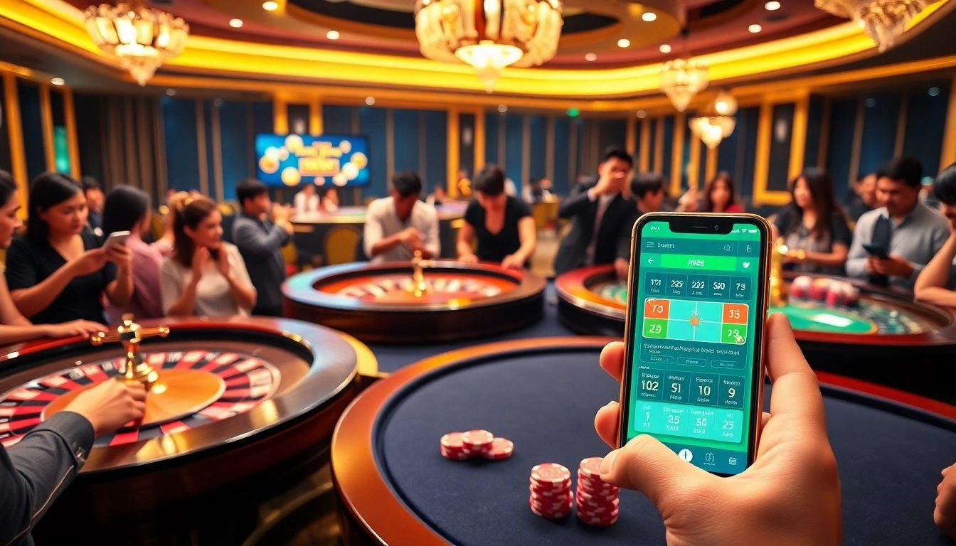 Experience the thrill of the RR88 app in a vibrant casino setup with players enjoying the excitement.