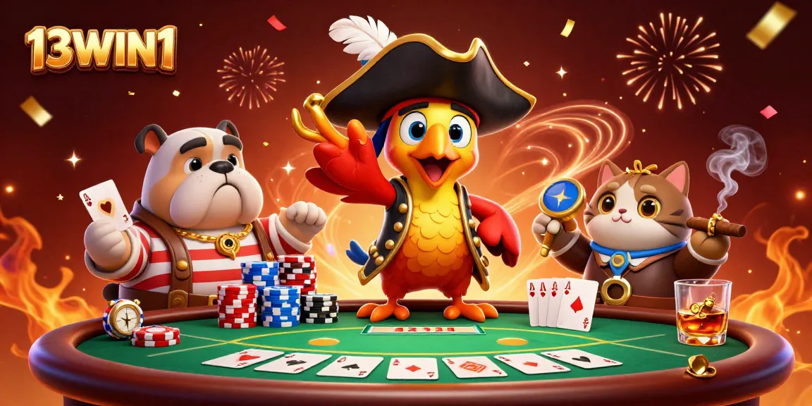 Engage in high-stakes poker action at 13WIN1 with a vibrant pirate-themed scene.