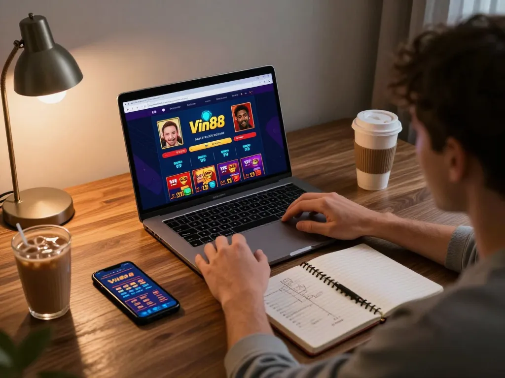 Engaging with Vin88 online casino gaming from a cozy home setup.
