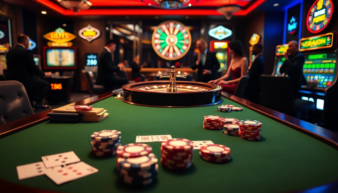 Experience the thrill of betting on https://vu88.tech/ with vibrant casino visuals featuring poker tables and slot machines.
