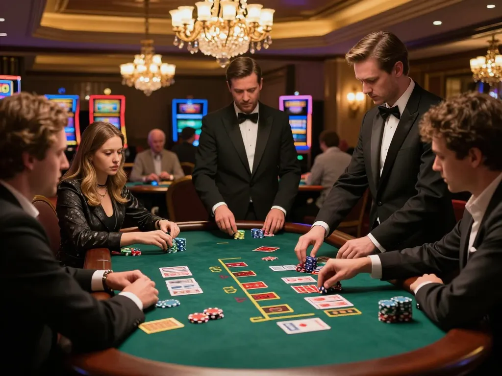 Players engage in thrilling blackjack at tx88 com, showcasing high-stakes action and luxurious casino ambiance.
