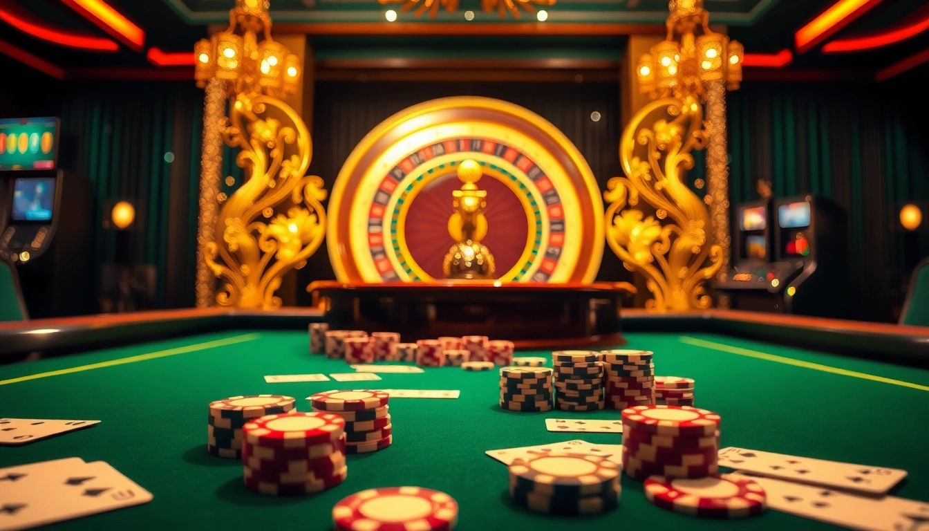 Image showcasing the exciting atmosphere of online gambling at https://8kkbet.com/ with casino tables and vibrant gaming visuals.