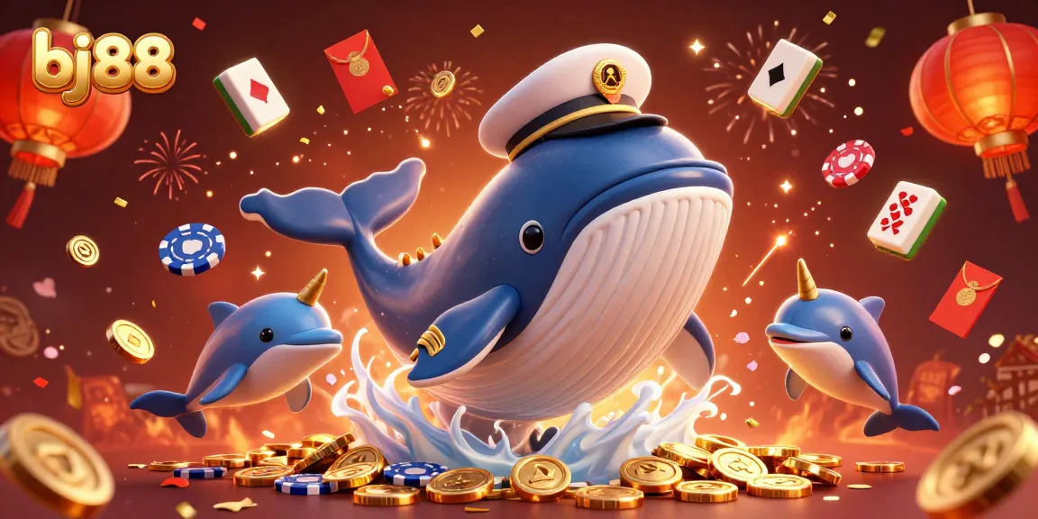 Experience the excitement of bj88 with a whale, narwhal, and dolphins in a vibrant casino-themed scene.