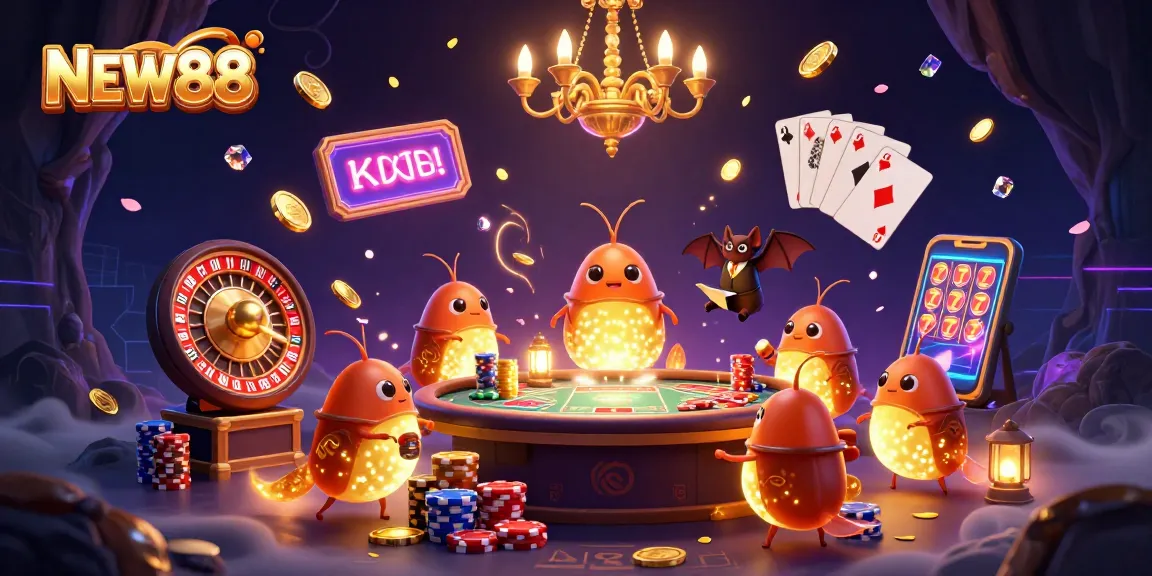 Experience exhilarating games at NEW88 casino with glowworms illuminating a vibrant gaming scene.