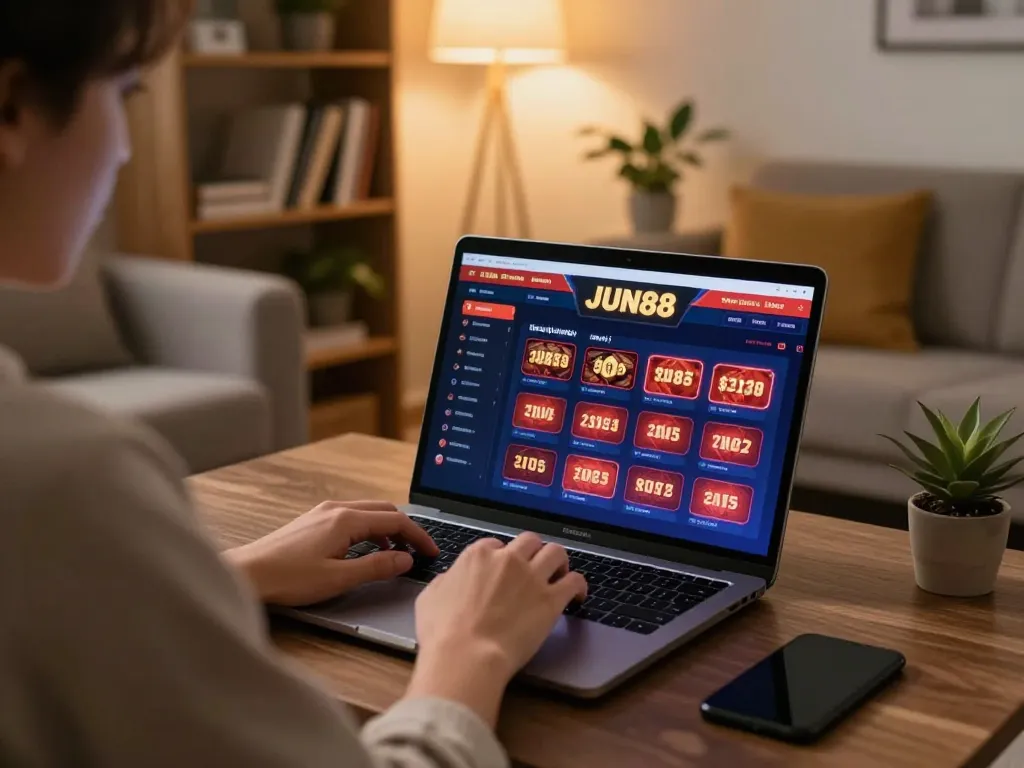 Engaging in online casino gameplay at JUN88 with a warm and inviting atmosphere.