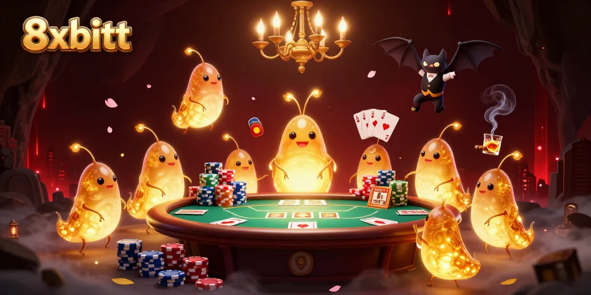 Experience 8xbett's vibrant casino ambiance with glowworm dealers lighting epic poker games.