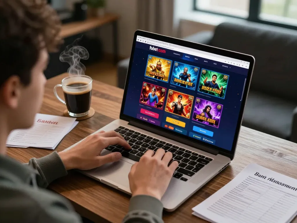 Engaging in online gambling on fabet com with vibrant game interface and bankroll notes