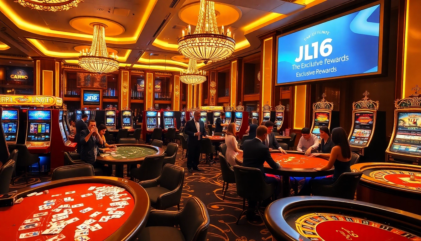 Experience excitement at JL16 casino with players winning at sophisticated gaming tables.