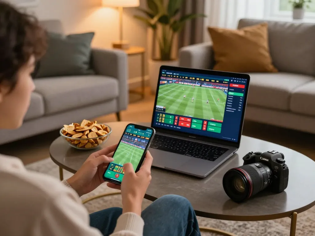 LV 88 sports betting experience on a smartphone in a stylish living room, showcasing excitement and comfort.