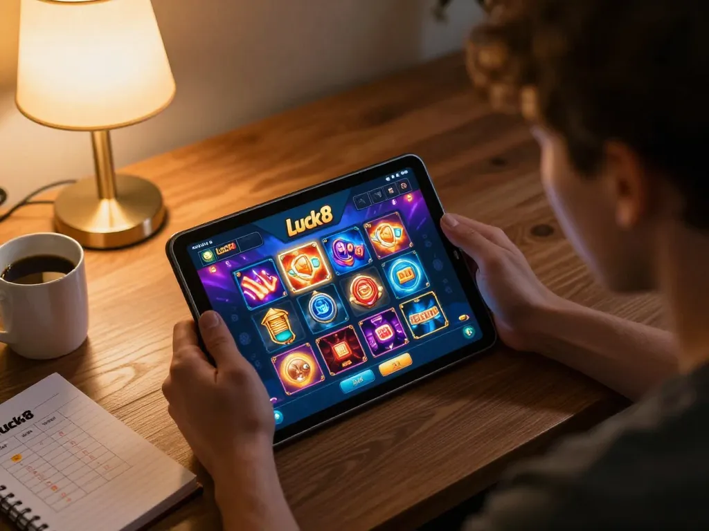 Player strategizing on Luck8 app while enjoying a cozy home gambling experience.