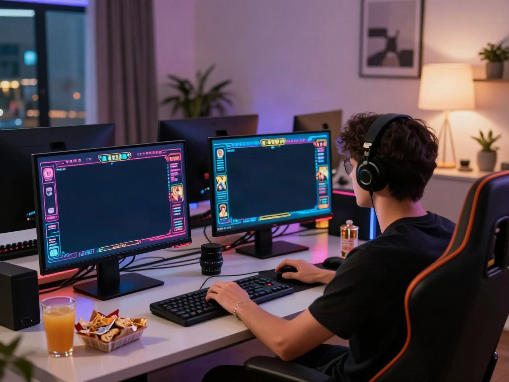 Engaging online gaming setup at https://nbet.page/ with vibrant displays and snacks, creating an inviting atmosphere.