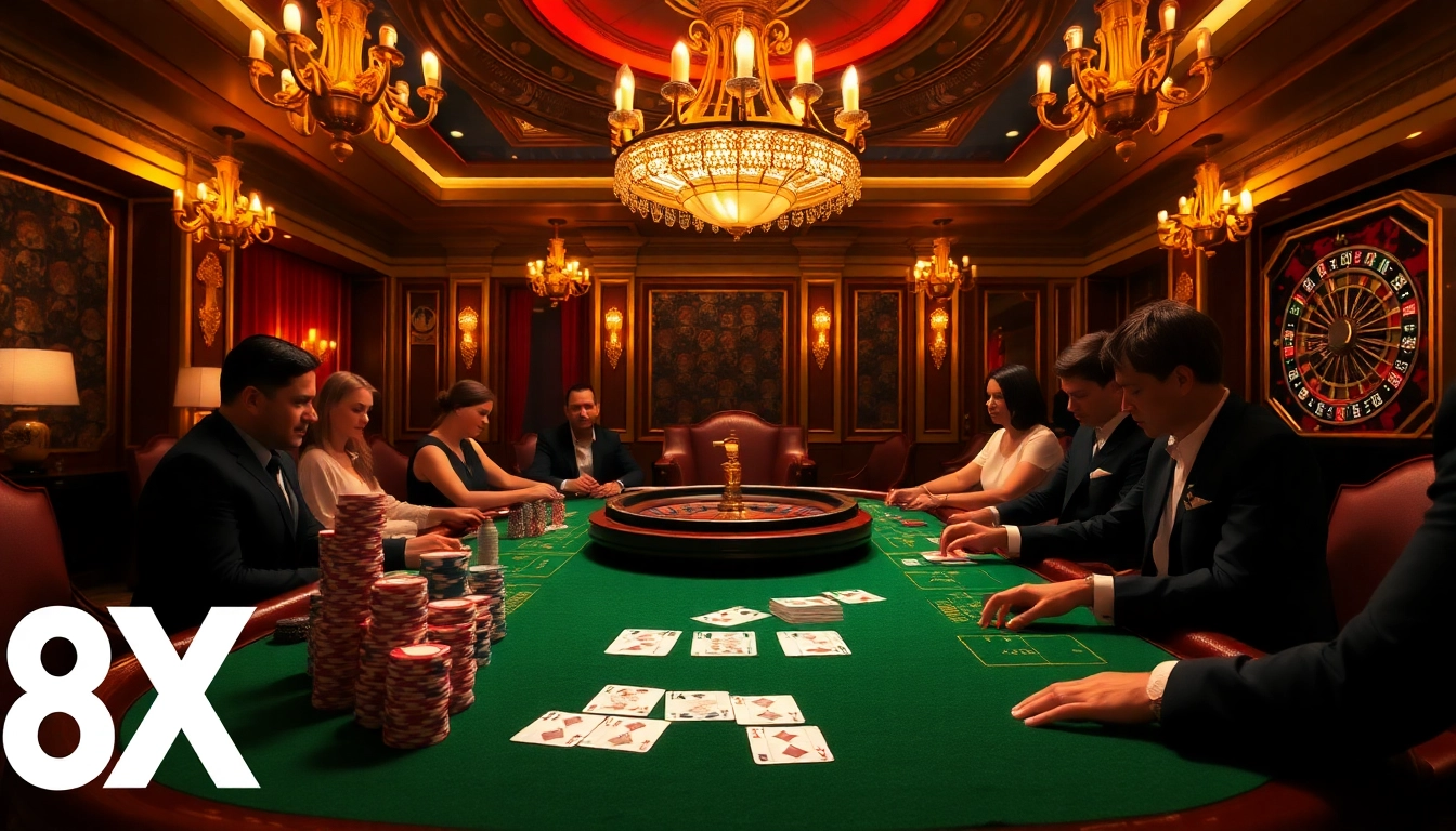 Experience the excitement of gambling at the 8XX poker table with vibrant chips and cards.