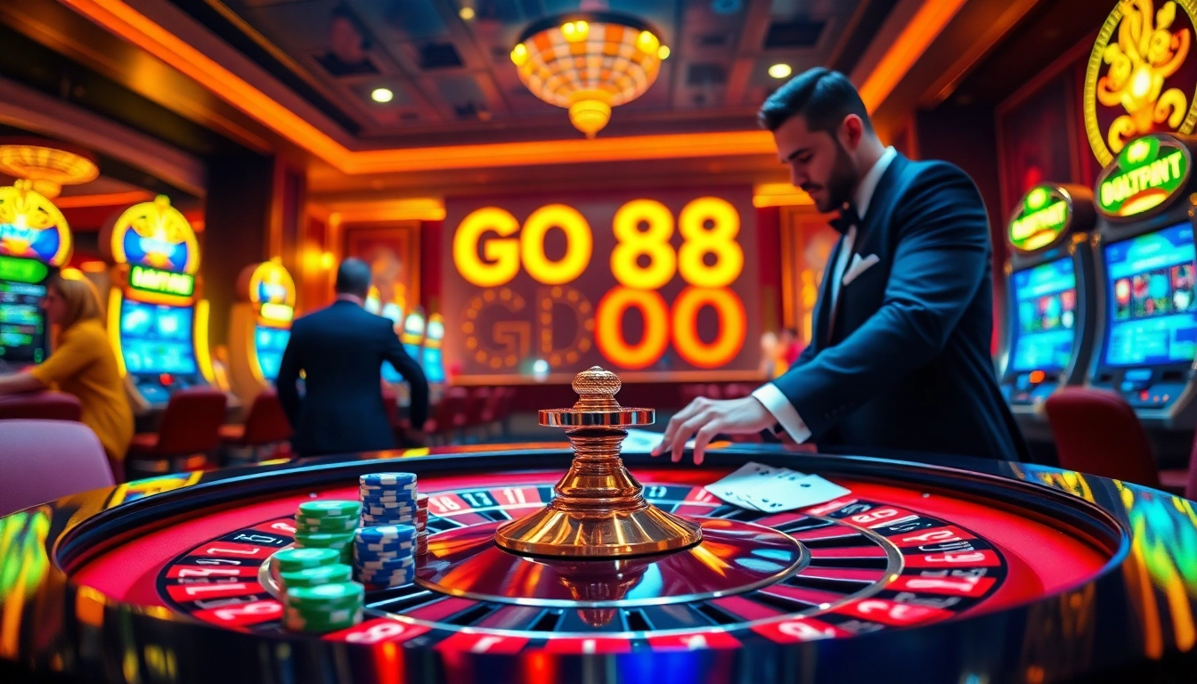 Engage with thrilling gameplay at GO 88 casino showcasing vibrant chips and roulette.