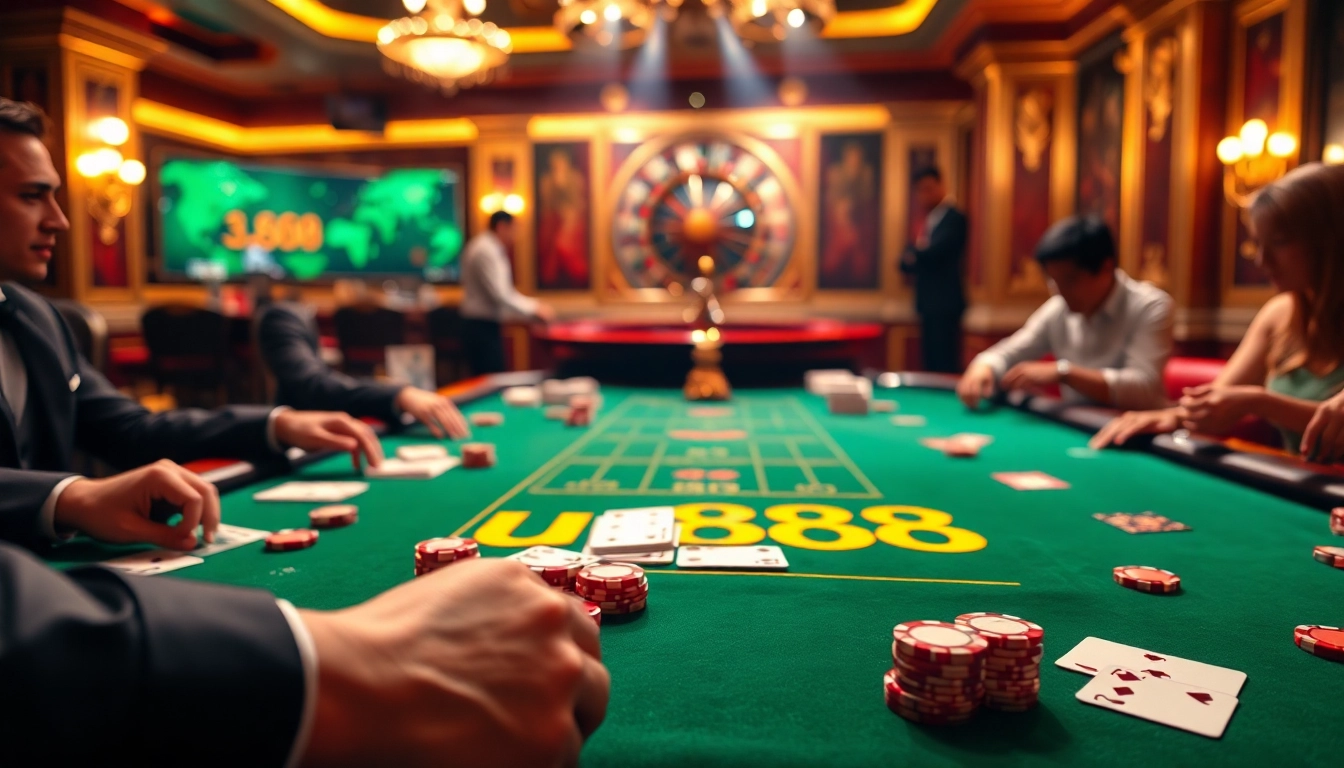 Experience the excitement of u888's luxury casino ambiance with vibrant gaming action.