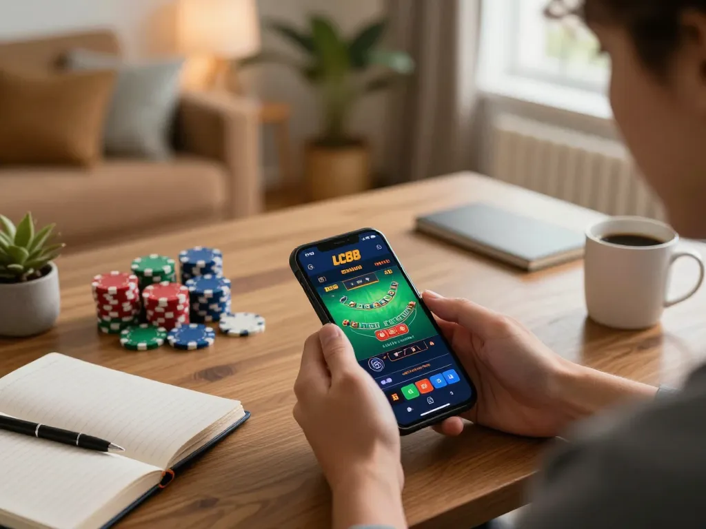 Engaging action on the LC88 app for online blackjack, showcasing an exciting home gaming setup.