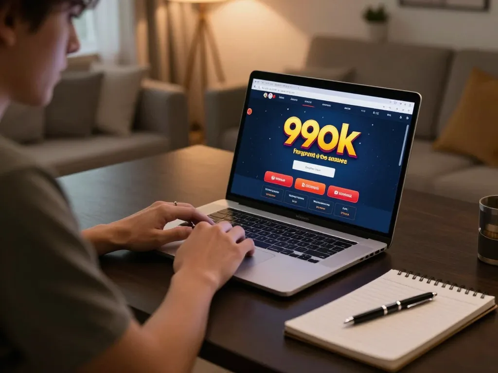 Engaging with 99ok online casino from home, focusing on strategy and responsible gambling.