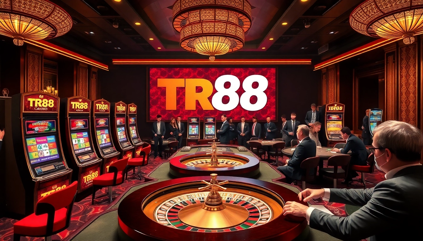 Players enjoying a thrilling casino experience at TR88, highlighting excitement and vibrant gaming elements.