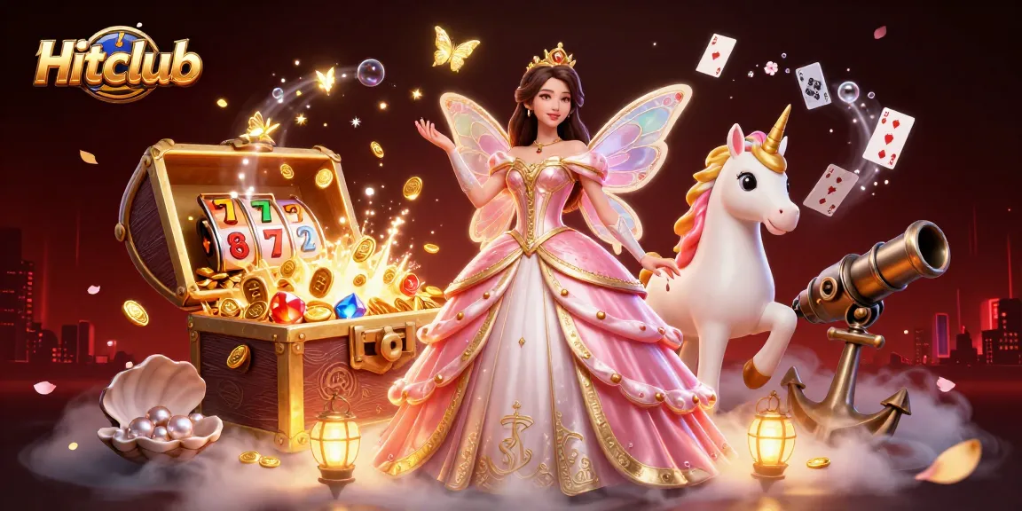 Hitclub offers immersive gambling experiences, featuring a captivating scene with magical elements and rich casino visuals.
