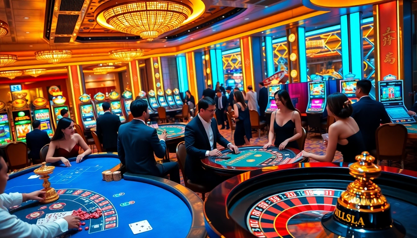 Players enjoying a thrilling game at Xin 88 casino with vibrant tables and lively atmosphere.