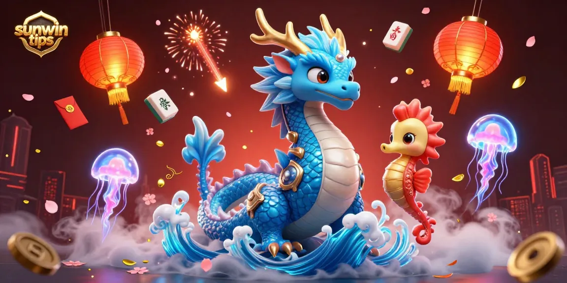 Join the fun with sunwin tips for an immersive casino experience, featuring a dragon and lucky symbols.