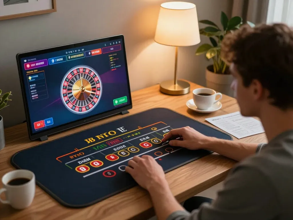 Engaging user playing live dealer roulette at home with uk88, showcasing dynamic gameplay and strategic planning.