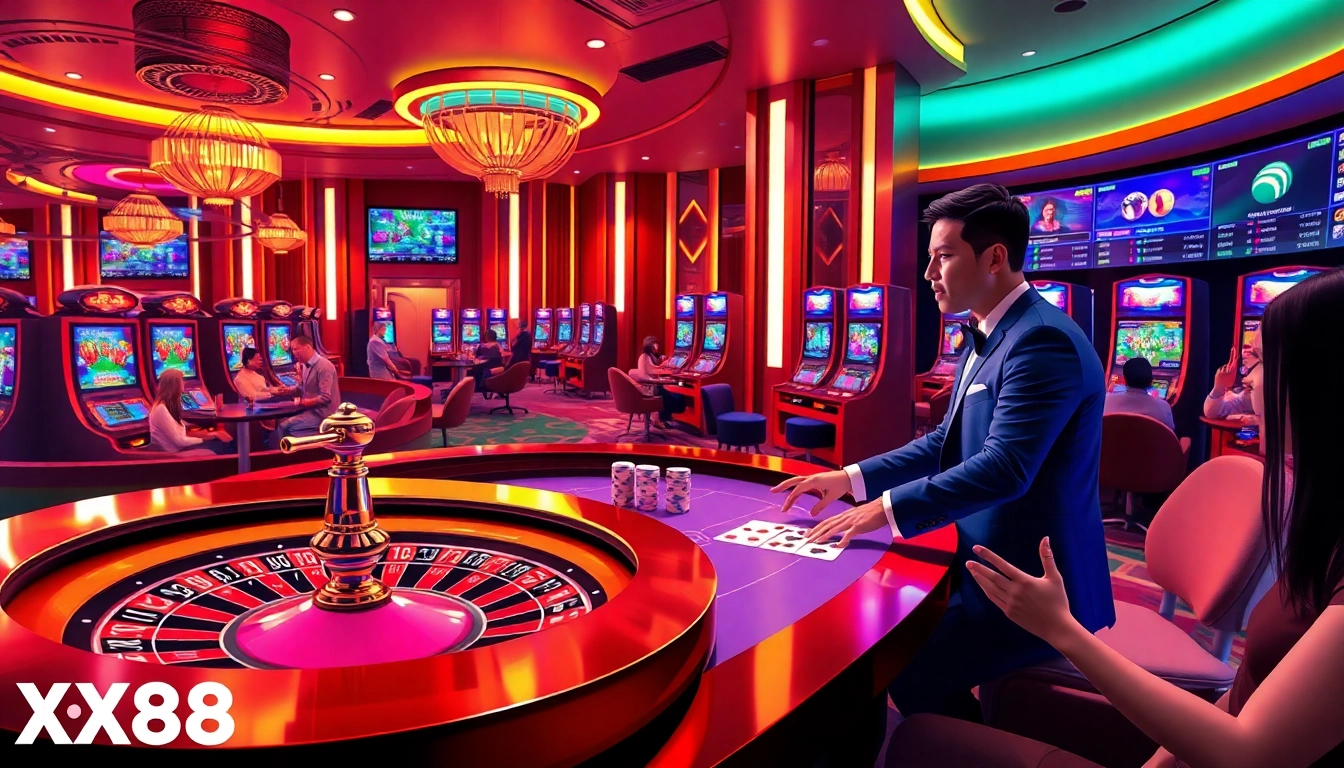 Players enjoy the excitement of casino games at XX88, capturing the thrill of online gambling.