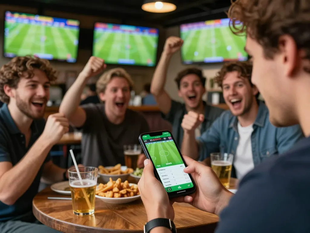 Engaging in football predictions while watching live sports at a vibrant bar