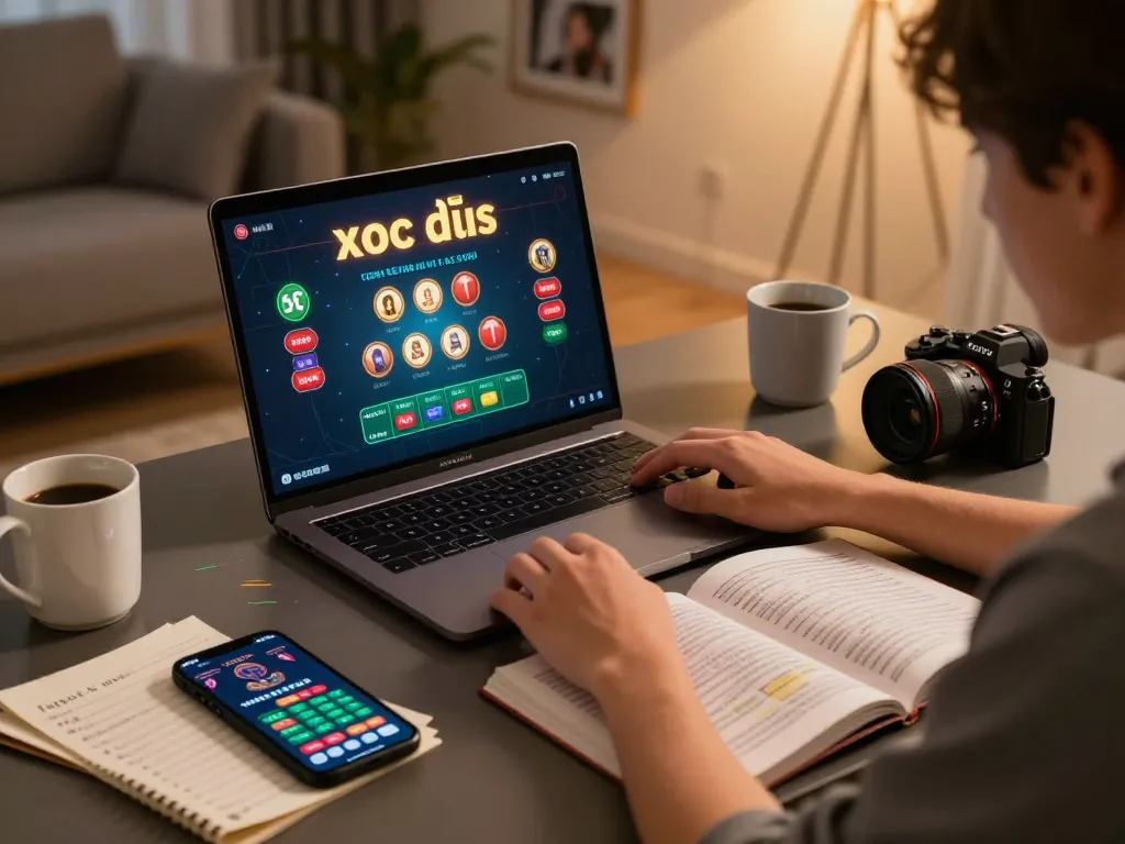 xóc đĩa online gameplay on a laptop, showcasing a player deeply focused on strategic betting.
