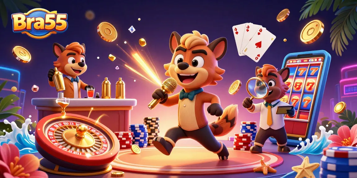 Engage with the thrilling experience at Bra55 Casino amid vibrant scenes of lively hyenas.