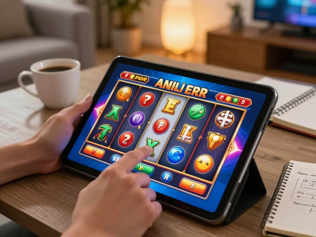 Engaging with uu88games on a tablet for exciting online slot action in a cozy home.
