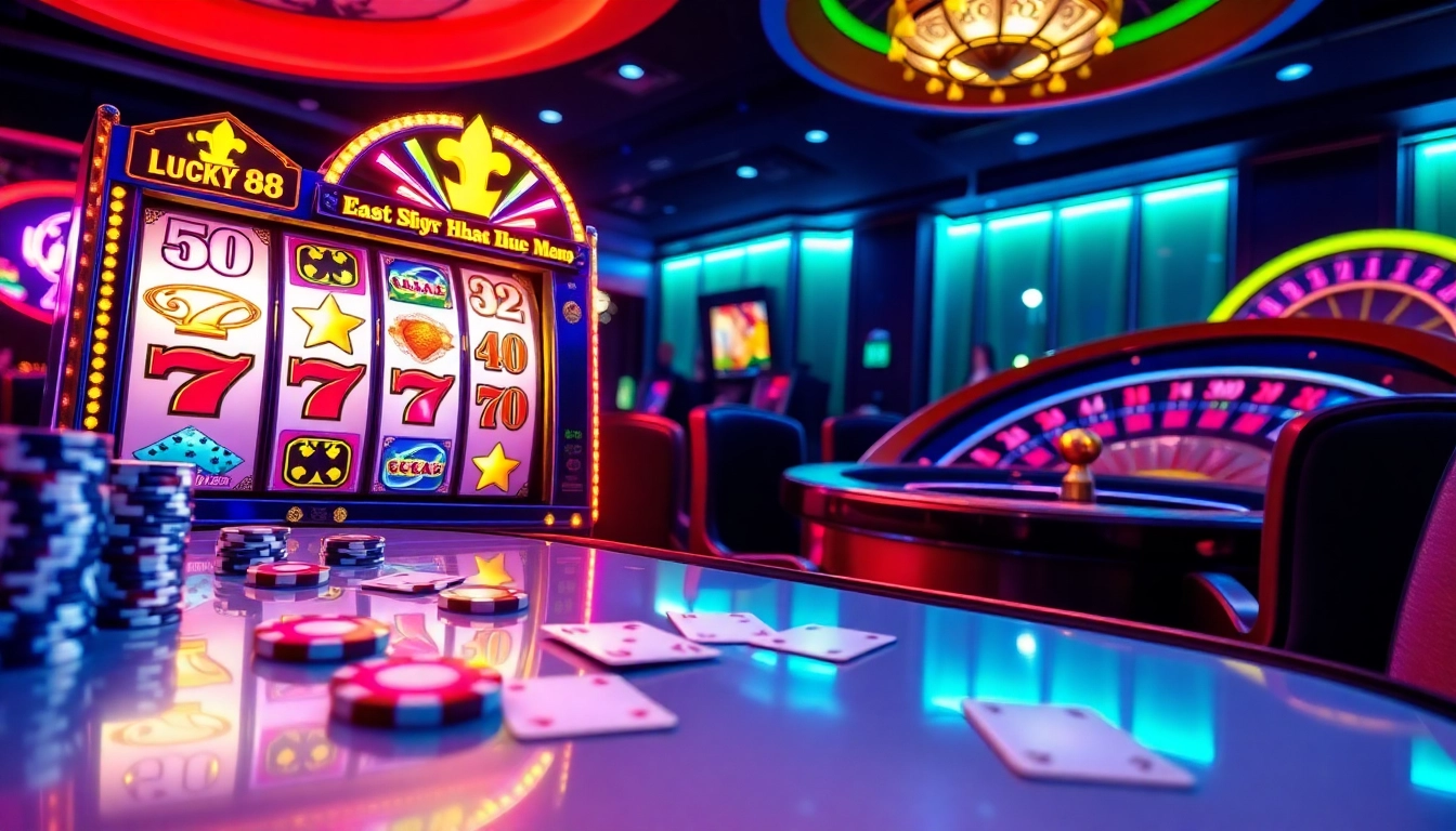Engage with the vibrant gameplay of LUCKY88 slot machine amidst a thrilling casino atmosphere.