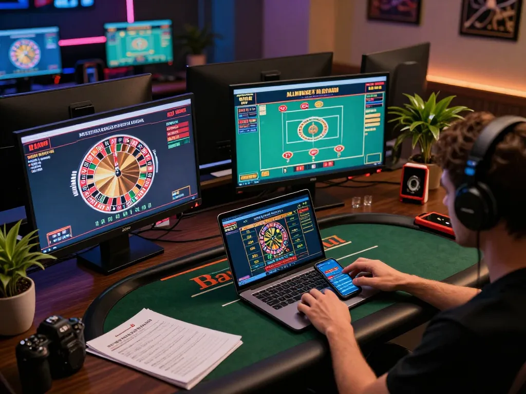 Engaging in online casino games at llwin with multiple devices showcasing gameplay and betting strategies.