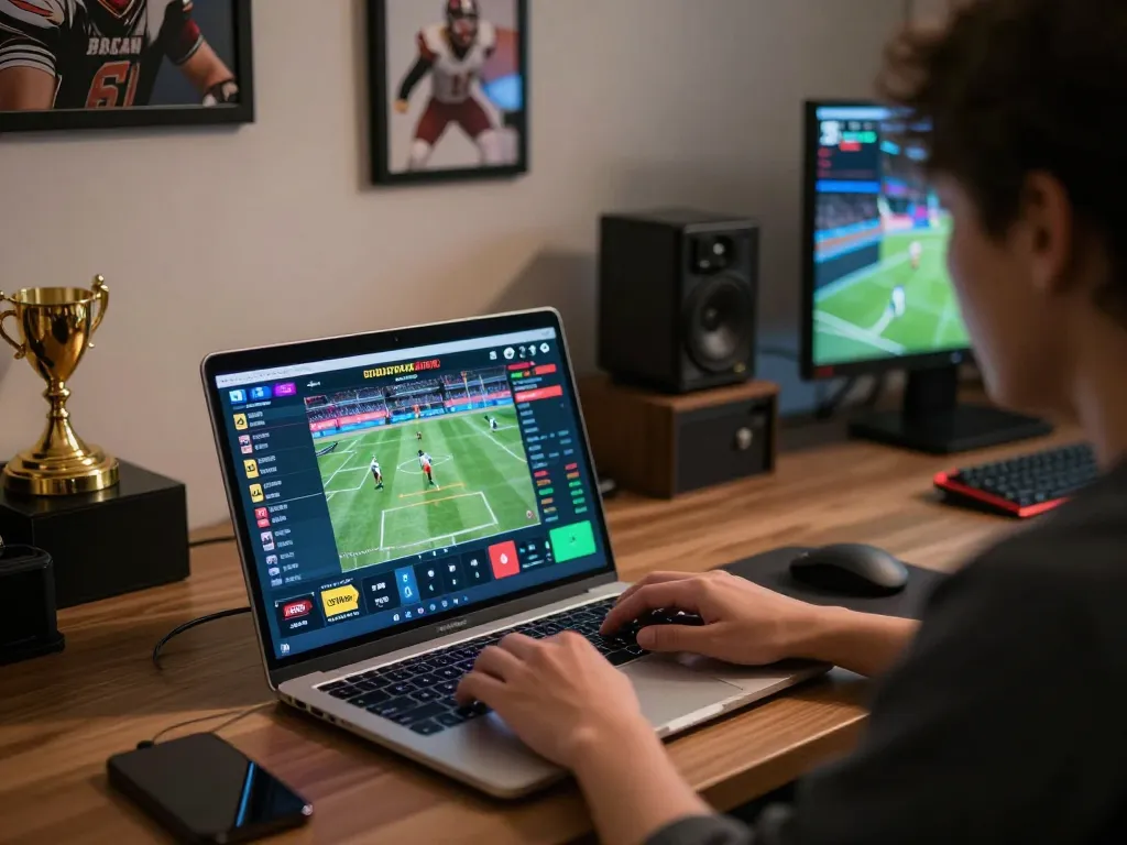 Engaging sports betting scene showcasing Surebetsg online gaming setup with live events visible.