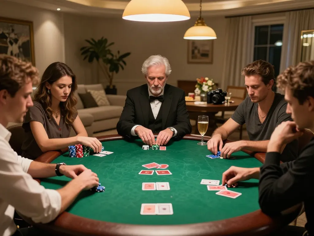 Engaging in a strategic poker game with friends at home while enjoying F168 gaming.
